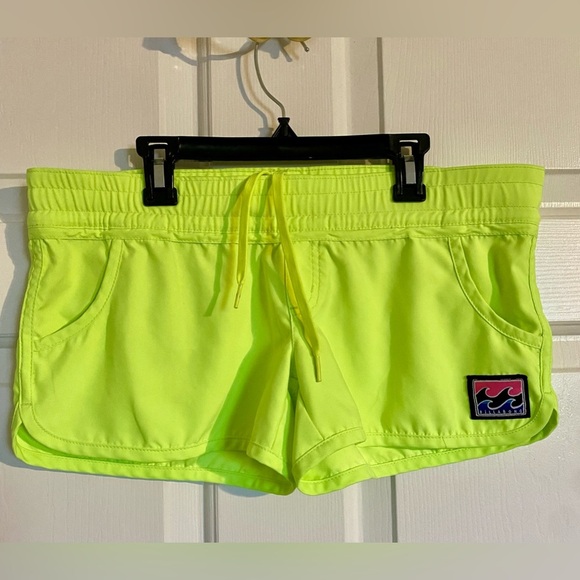 Billabong Pants - Billabong Highlighter Yellow Green Lowrise Mini Swim Trunks Athletic Shorts M